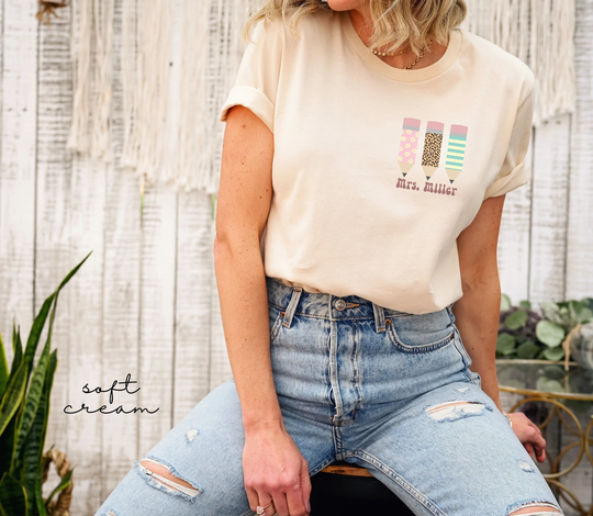 Pencils Teacher Name Shirt, Custom Shirts, Personalized Gift For Teacher, Cute Tee, Groovy Shirt