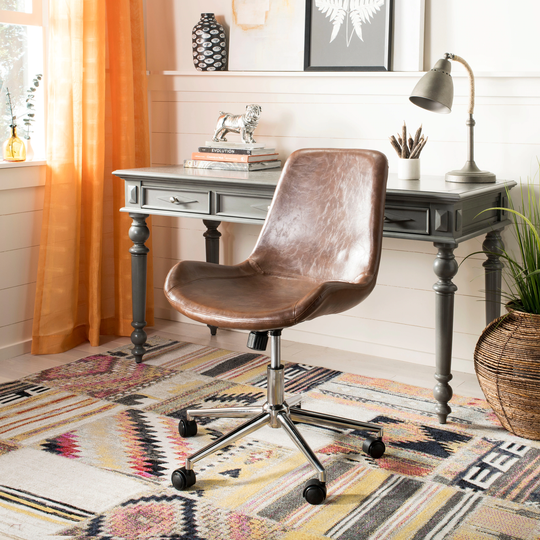SAFAVIEH Fletcher Brown/Chrome Swivel Office Chair - 21.5" x 25.5" x 32.2"