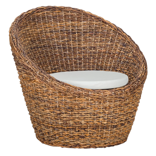 Woven Rattan Arm Chair with Polyester Seat Cushion, Set of 2, Brown