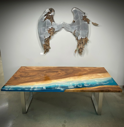 Custom Epoxy Resin Ocean Dine Table | Parota Live Edge Dining Build To Order