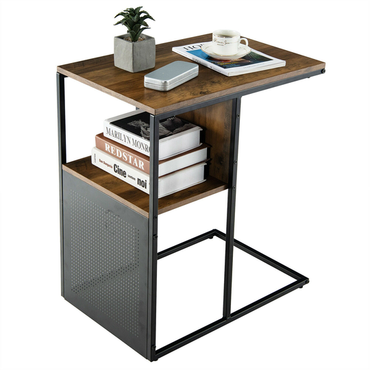 Gymax C Shape Sofa Side End Table Reversible Snack Table Nightstand