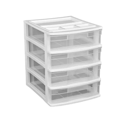Gracious Living Desktop And Countertop 4 Drawer Storage Bin With Organizer Lid