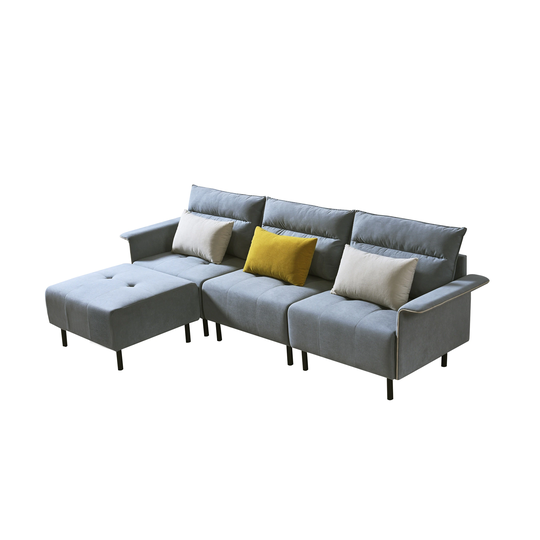 Sectional Sofa Suede Seat for Living Room Buckle Design Light Grey