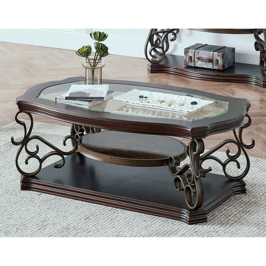 End Table Console Table Coffee Table with Glass Top and Storage Shelf