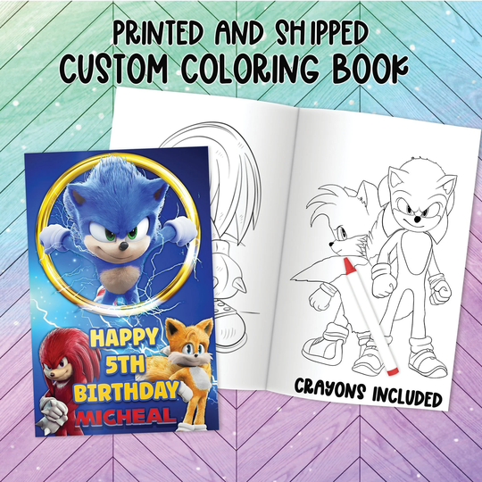 Sonic Personalized Coloring Books, Custom Birthday Coloring Book, Party Favors, 2, Party Favors, Printed & Shipped