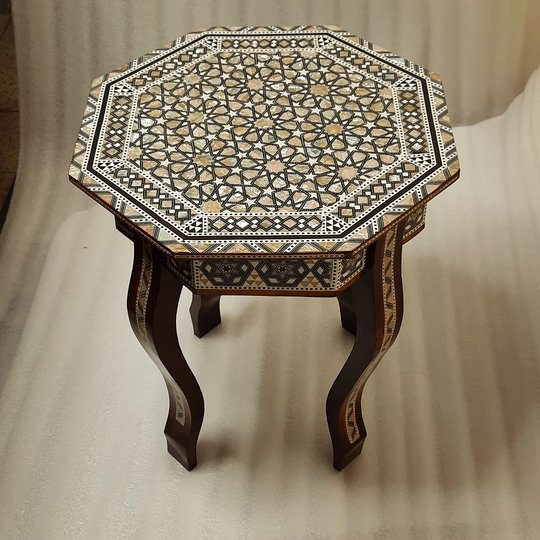 Octagonal Table .coffee Side Table With Exquisite Mother Of Pearl Inlay/Wooden Mosaic Entryway Side Table, Moroccan Furniture