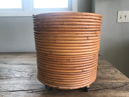 Vintage Mid Century Crespi Style Pencil Reed Rattan Bamboo Planter Italian