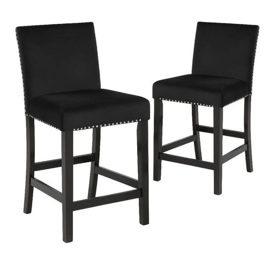 Kate 40 Inch Wooden Counter Height Chair with Velvet Seat, Set of 2, Black - 18.75 L X 22.25 W X 39.25 H Inches