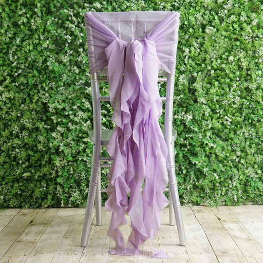 Lavender Premium Curly Chiffon Chair Cover Cap With Sashes