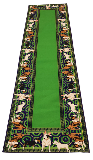 Bull Terrier Table Runner, Green & Blue, Custom Designed, Dog Lover Gift, 15x60" Linen