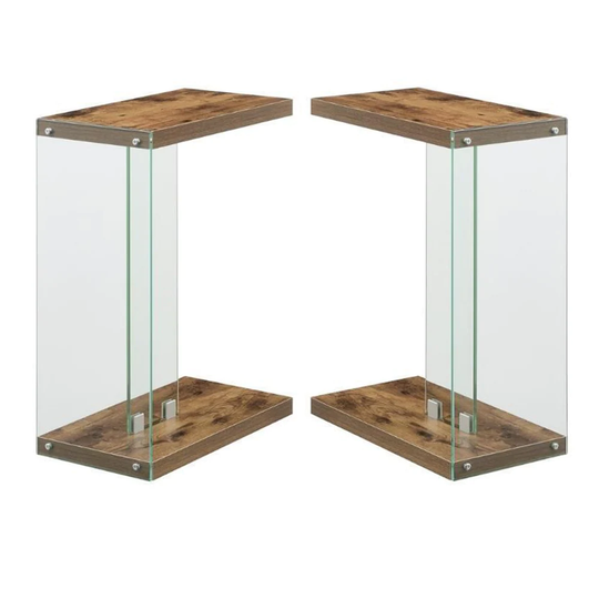 C End Table in Nutmeg Wood Finish and Clear Glass - Set of 2 - 54 x 84