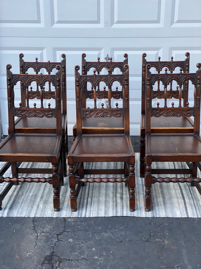 Set Of Six Antique Carved Oak Yorkshire/Derbyshire Chairs