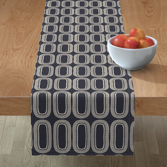 Modern Farmhouse Table Runner - Ovalesque By Maycartprintart Mid Century Style Navy & White Cotton Sateen Spoonflower