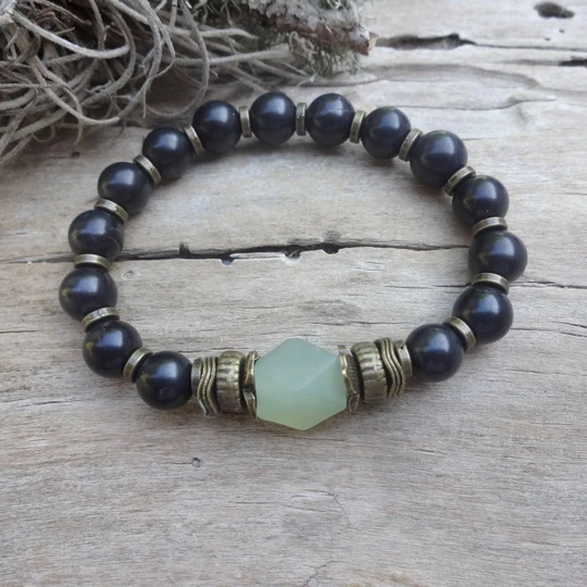 Shungite, Black Tourmaline & Jade Everyday Bracelet/Emf Protection Powerful Stones Beaded