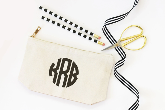 Monogram Make Up Bag Personalized Cosmetic Canvas Pencil Pouch School Supplies Teacher Gifts Travel Zipper