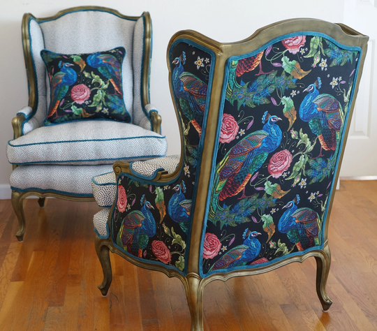 Peacock Dotted Wingback Chairs - Sold/Custom Order Only