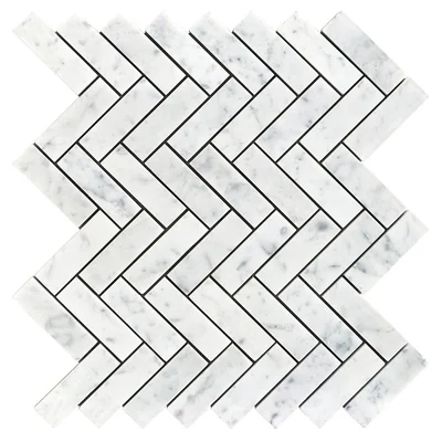 Carrara 1" x 3" Marble Herringbone Mosaic Wall & Floor Tile
