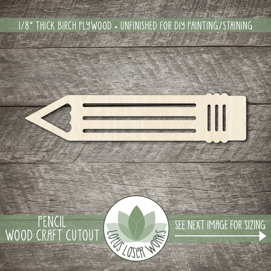 Pencil Wood Cutout - Unfinished Wooden Craft Blanks Laser Cut Shapes