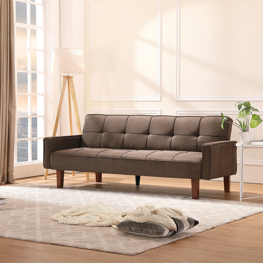Reversible Sofa Bed Linen Sleep Sofa with Wood Frame and Legs