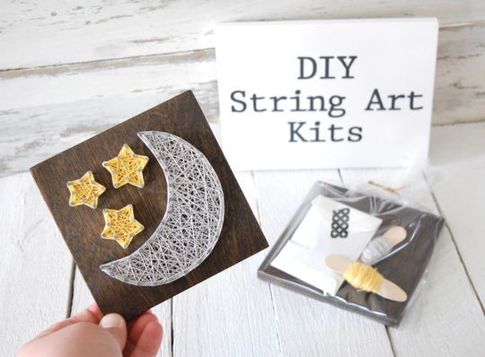 Diy Moon & Stars String Art Kits, Do It Yourself, Moon Sign, Farmhouse Nursery Decor, Diy Craft Kit, Tiered Tray Night Sky