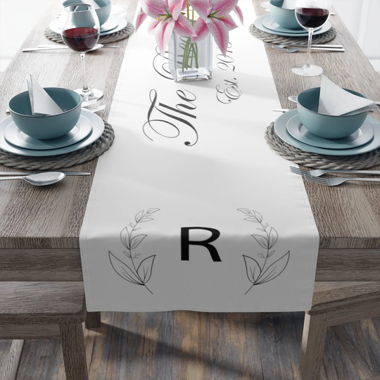Monogram Table Runner, Personalized Cotton, Housewarming Gift, Established Sign, Family Monogram Anniversary Wedding