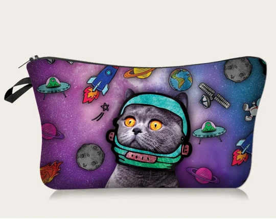 Space Cat Pencil Case Or Cosmetic Bag | Astronaut Makeup Funny Unique