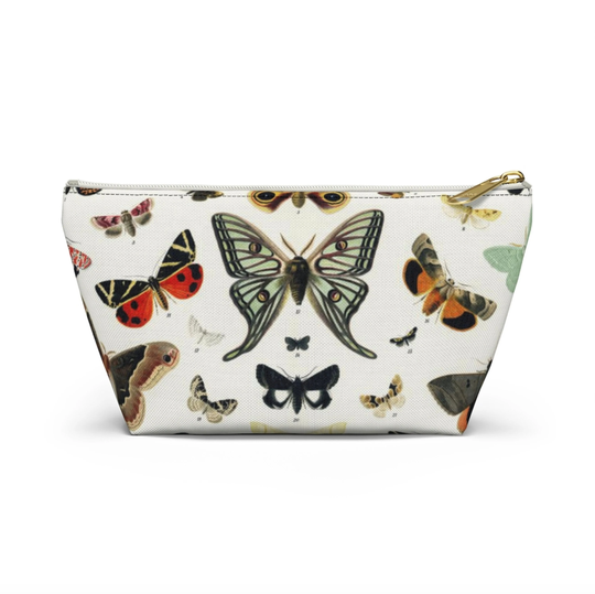Vintage Butterfly Illustration Zippered Pouch, Cosmetics/Pencil/Make-Up Organizer/Bag, Colorful Retro Butterflies/Insects/Botanical Print