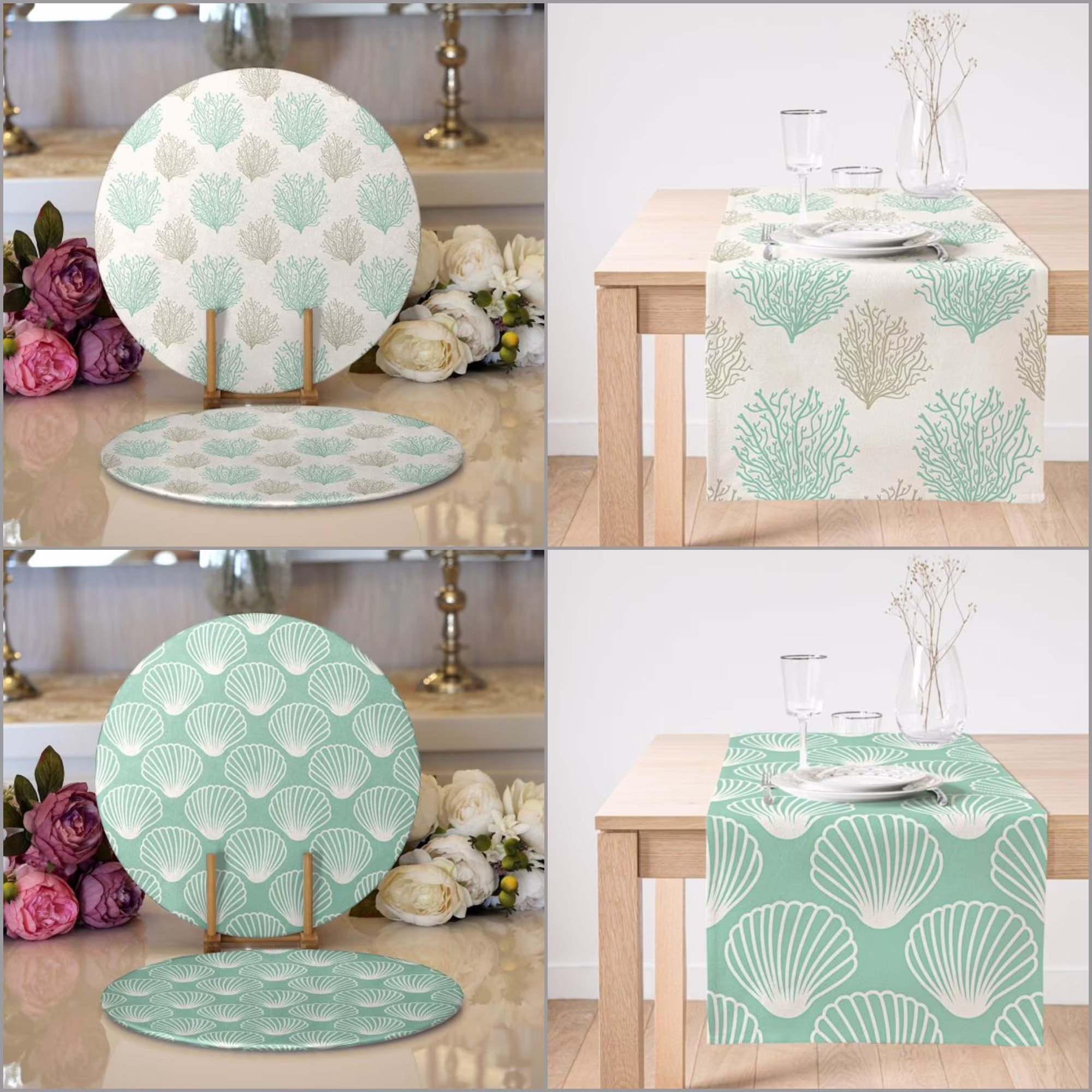 Beach House Placemat & Table Runner|Beach Top|Set Of 2 Supla Mat|Round American Service Dining Underplate & Coasters