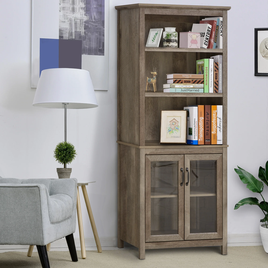 HOMCOM Multifunctional Storage Cabinet Bookcase with Adjustable Shelves Display Rack for Study, Kitchen, Living Room, Nature