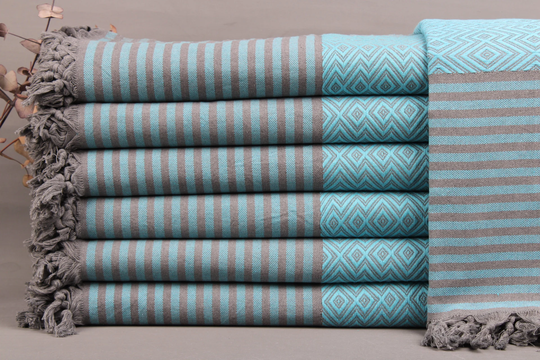 Sofa Blanket, Turkish Bedspread, Turquoise Diamond 79x103 Inches Bedcover, Wedding Gift Decorative Throw, Organic