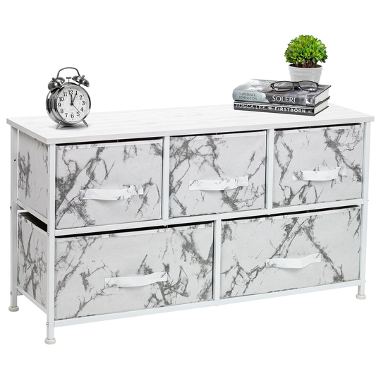 5 Drawer Storage Chest - (White Frame, White Marble)