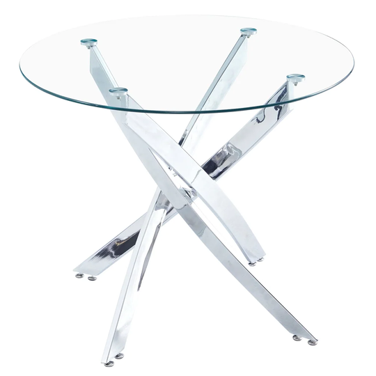 Round Glass Dining Table Transparent Glass Table Leg Cross Design
