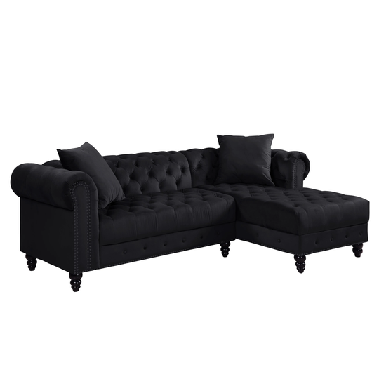 ACME Adnelis Sectional Sofa with 2 Pillows in Black Velvet