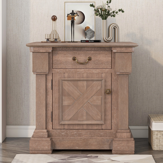 CTEX Solid Wood Nightstand with Drawer, Storage Cabinet and USB Charging Ports