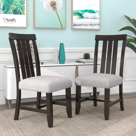 Set of 2/4 Fabric Upholstered Dining Chairs with Sliver Nails and Solid Wood Legs