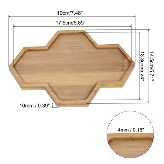 Plant Pot Saucer, 2 Pack 19x14.5cm Bamboo Polygonal Flower Drip Tray - Natural Wooden Color
