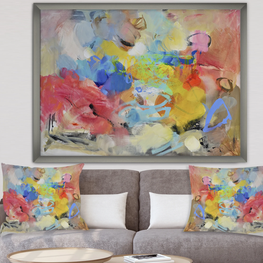 Designart 'Blue And Yellow Color Spatters III' Modern & Contemporary Framed Art Print