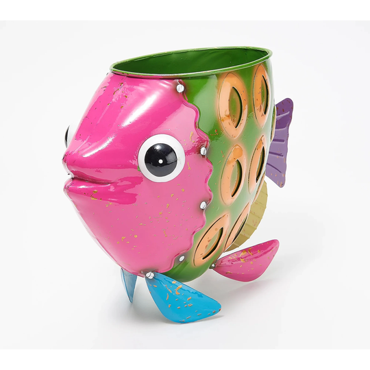 Colorful Green Fish Metal Planter