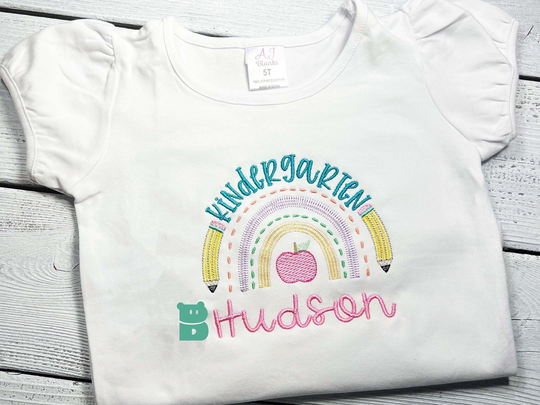 Kindergarten Rainbow Shirt, Back To School Shirt For Kid, Girl Pencil Top, First Day Of Custom Embroidery Shirt