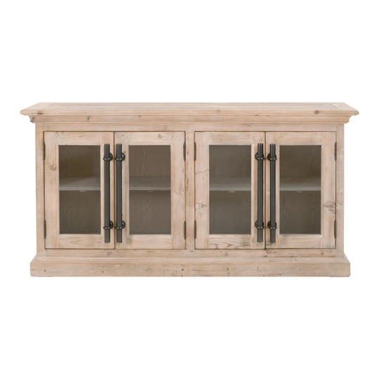 Media Sideboard with 4 Glass Doors and 1 Shelf, Brown