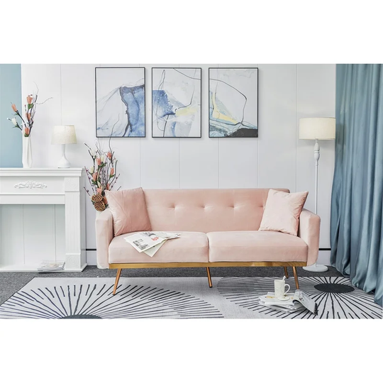 EYIW Modern velvet sand living room sofa, Loveseat Sofa with midfoot and 2 throw pillows