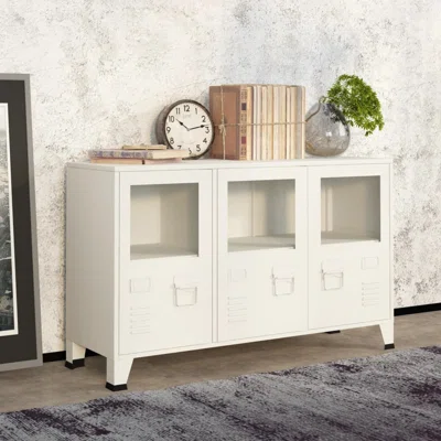 Ebern Designs Industrial Sideboard Black 41.3"X13.8"X24.4" Metal And Glass