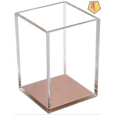 Acrylic Pencil And Pen Holder Clear Makeup Brush Organizer Desktop Stationery Square Pen Holder (Rose Gold)