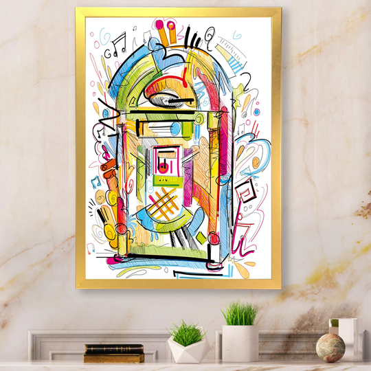 Designart 'Music Colorful Jukebox Abstract Design' Modern Framed Wall Art
