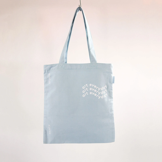 Carry Tote - Sky Blue Canvas Bag With Zip & Pocket, Art Everyday. Art Bag, Library Shoulder Bag. Gift For Her, Unique Present