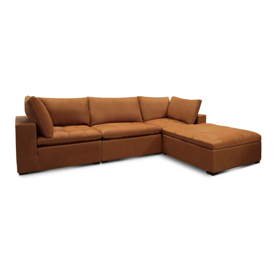 Nirvana Top Grain Leather Modular Sectional, 4 Piece, Napa Maple
