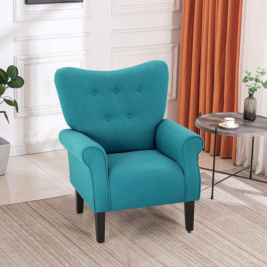 EROMMY Wing back Arm Chair, Upholstered Fabric High Back Chair with Wood Legs
