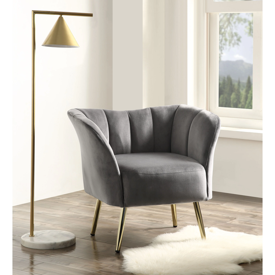 Accent Chair for Dinning room Living room, Gray Velvet & Gold