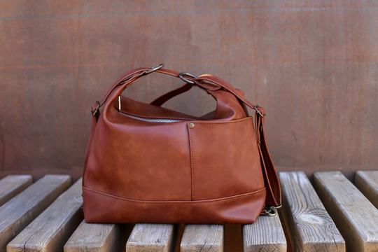 Cognac Hobo Bag, Convertible Backpack Purse, Woman Rucksack, Vegan Crossbody Purse, Bag For Woman, Boho Slouch Backpack, Sac Main
