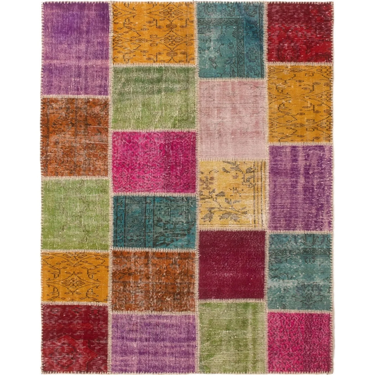 Hand-knotted Color Patchwork I Multi Color Wool Rug - 5'6 x 7'9